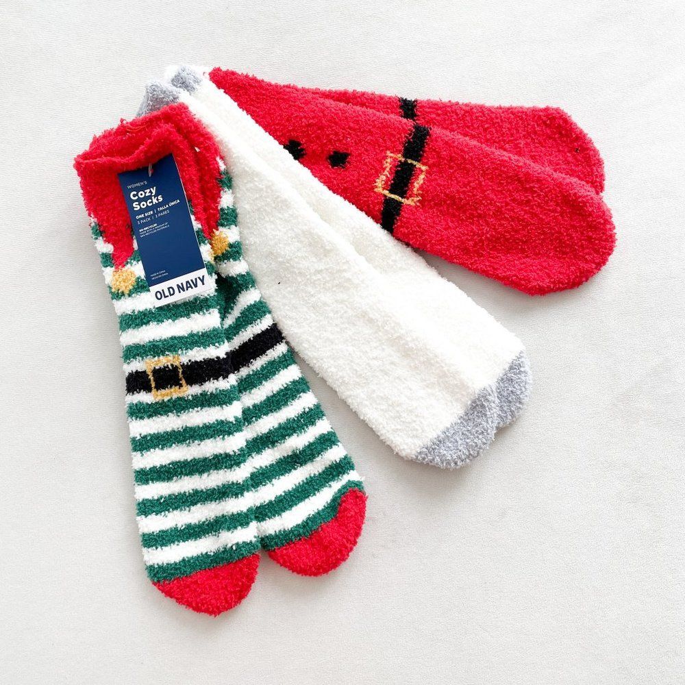 Old Navy Christmas Themed Elf and Santa Fuzzy Sock Set - Picture 1 of 3